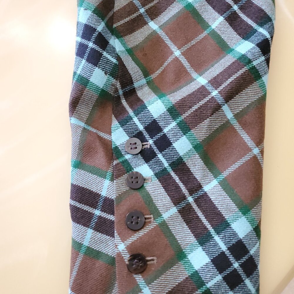 Givenchy Vintage 90's Multi-Color Plaid Women's Wool Blazer Logo Buttons Size 44 - Picture 14 of 16